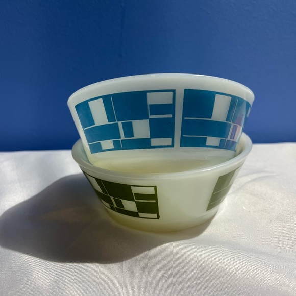 2 vintage Fire King Anchor Hocking Rare Blocks  blue and green Milk Glass 5” - Picture 2 of 14